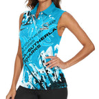 Personalized Cronulla-Sutherland Sharks Rugby Women Sleeveless Polo Shirt Urban Street Graffiti Style - Distressed Splatter Elements
