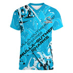 Personalized Cronulla-Sutherland Sharks Rugby Women V-Neck T-Shirt Urban Street Graffiti Style - Distressed Splatter Elements