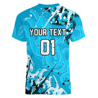 Personalized Cronulla-Sutherland Sharks Rugby Women V-Neck T-Shirt Urban Street Graffiti Style - Distressed Splatter Elements
