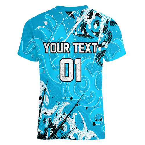 Personalized Cronulla-Sutherland Sharks Rugby Women V-Neck T-Shirt Urban Street Graffiti Style - Distressed Splatter Elements