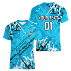 Personalized Cronulla-Sutherland Sharks Rugby Women V-Neck T-Shirt Urban Street Graffiti Style - Distressed Splatter Elements