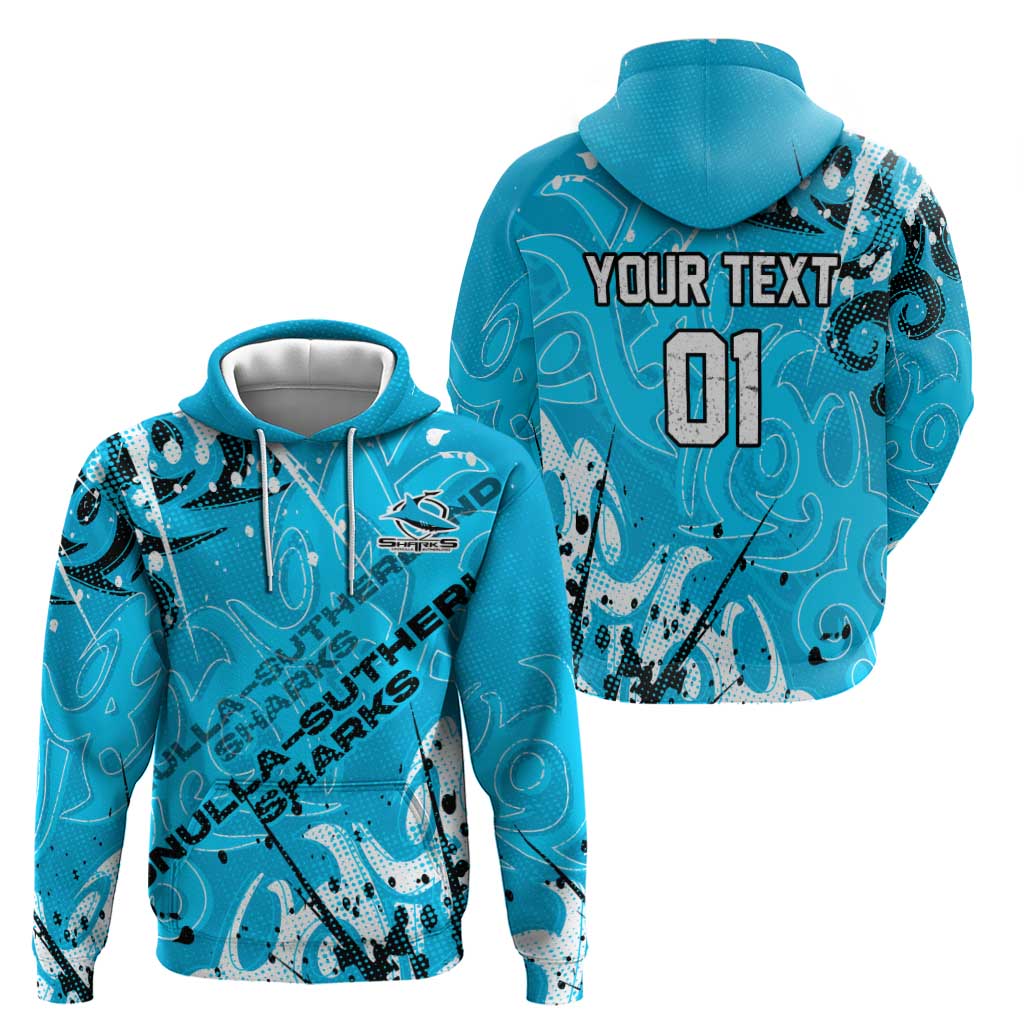 Personalized Cronulla-Sutherland Sharks Rugby Zip Hoodie Urban Street Graffiti Style - Distressed Splatter Elements