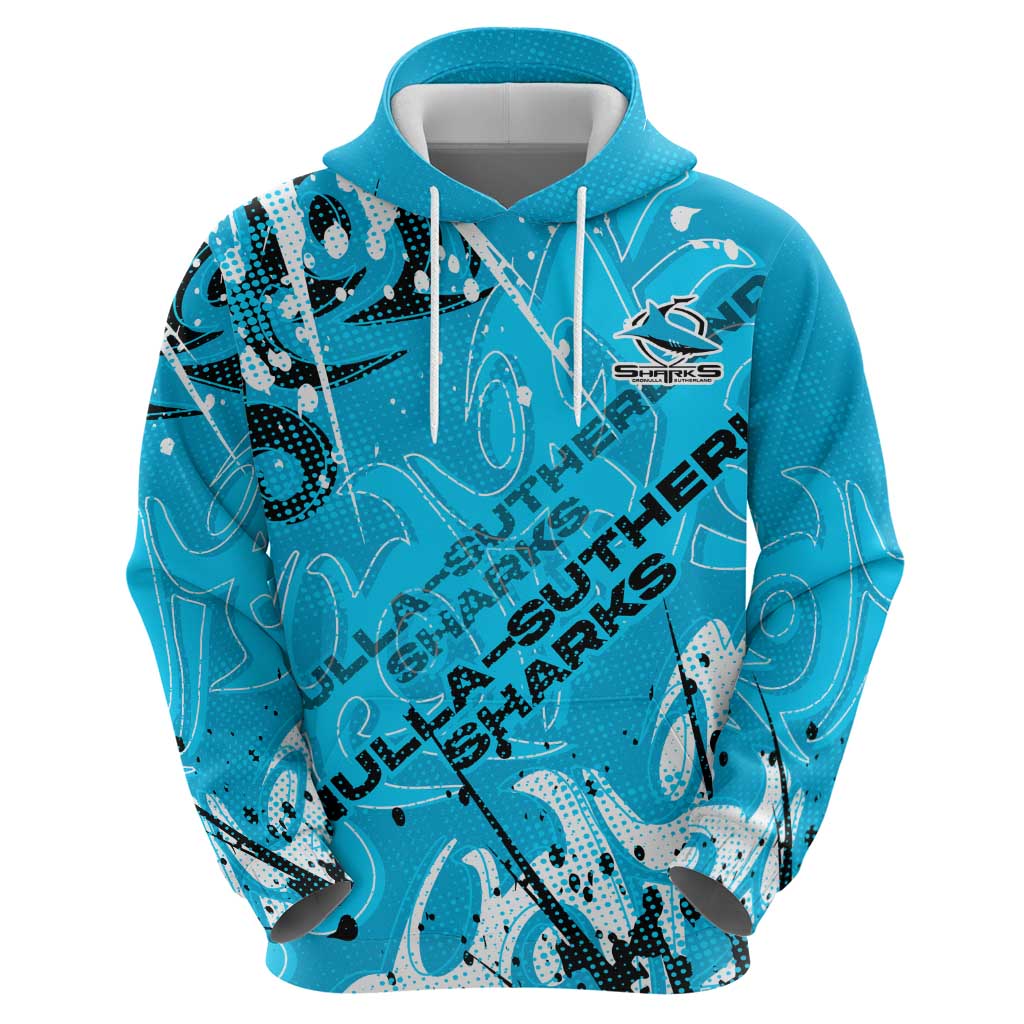 Personalized Cronulla-Sutherland Sharks Rugby Zip Hoodie Urban Street Graffiti Style - Distressed Splatter Elements