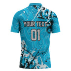 Personalized Cronulla-Sutherland Sharks Rugby Zipper Polo Shirt Urban Street Graffiti Style - Distressed Splatter Elements