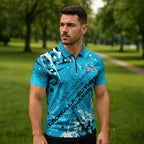 Personalized Cronulla-Sutherland Sharks Rugby Zipper Polo Shirt Urban Street Graffiti Style - Distressed Splatter Elements