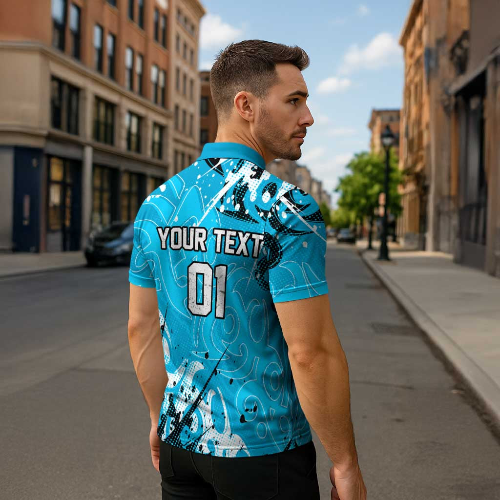 Personalized Cronulla-Sutherland Sharks Rugby Zipper Polo Shirt Urban Street Graffiti Style - Distressed Splatter Elements