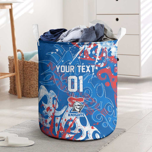 Personalized Newcastle Knights Rugby Laundry Basket Urban Street Graffiti Style - Distressed Splatter Elements