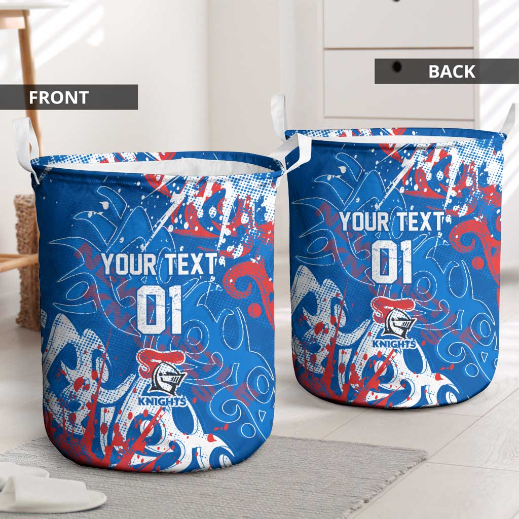 Personalized Newcastle Knights Rugby Laundry Basket Urban Street Graffiti Style - Distressed Splatter Elements