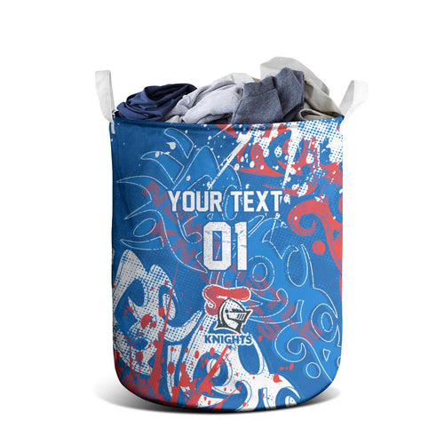 Personalized Newcastle Knights Rugby Laundry Basket Urban Street Graffiti Style - Distressed Splatter Elements