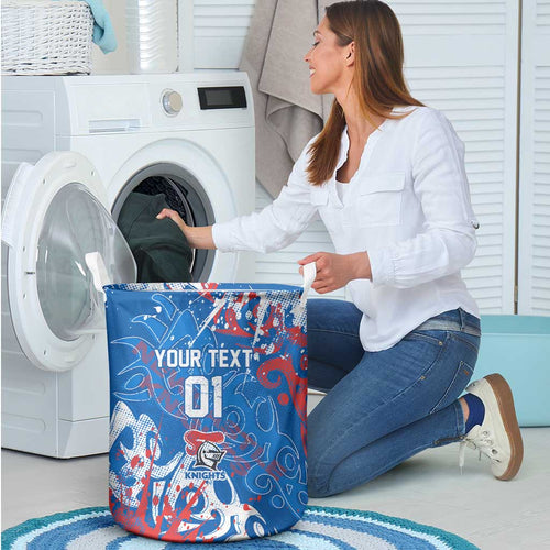 Personalized Newcastle Knights Rugby Laundry Basket Urban Street Graffiti Style - Distressed Splatter Elements