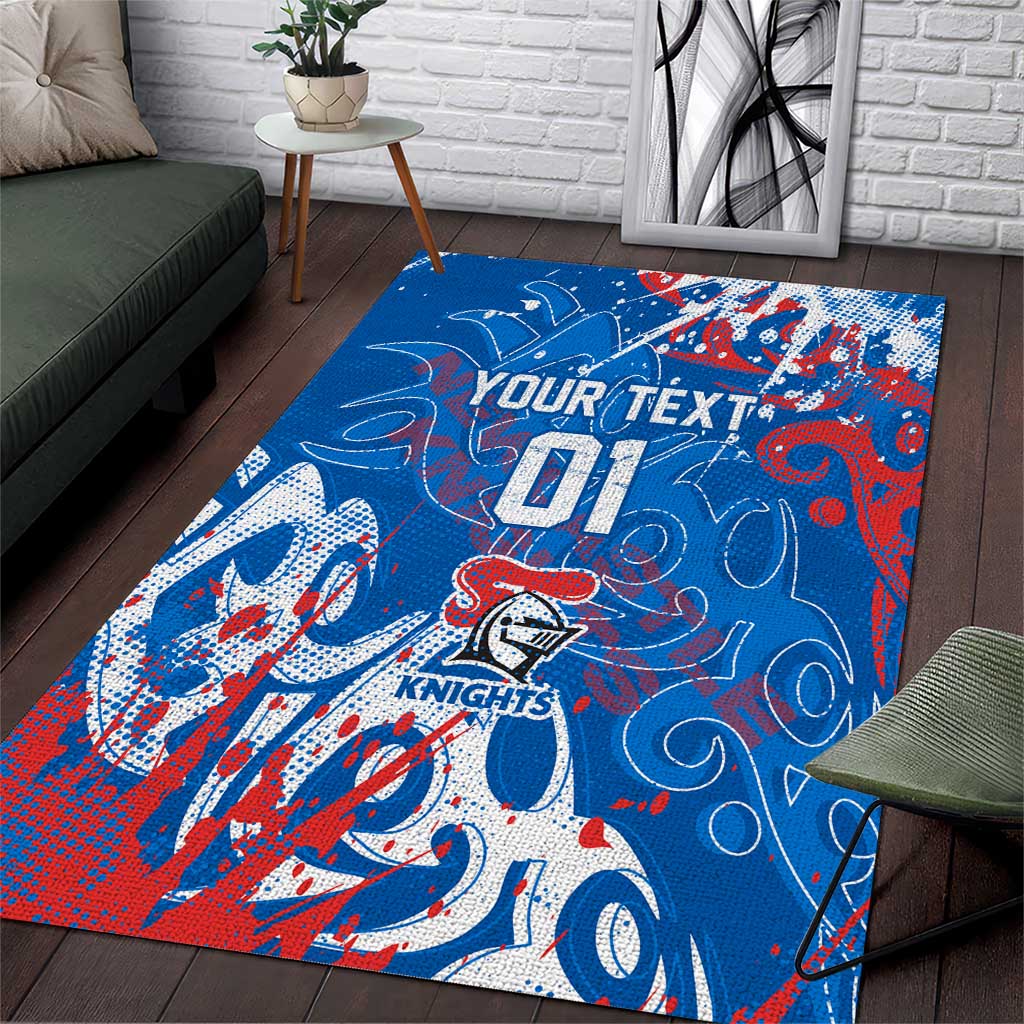 Personalized Newcastle Knights Rugby Area Rug Urban Street Graffiti Style - Distressed Splatter Elements