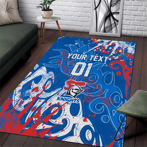 Personalized Newcastle Knights Rugby Area Rug Urban Street Graffiti Style - Distressed Splatter Elements