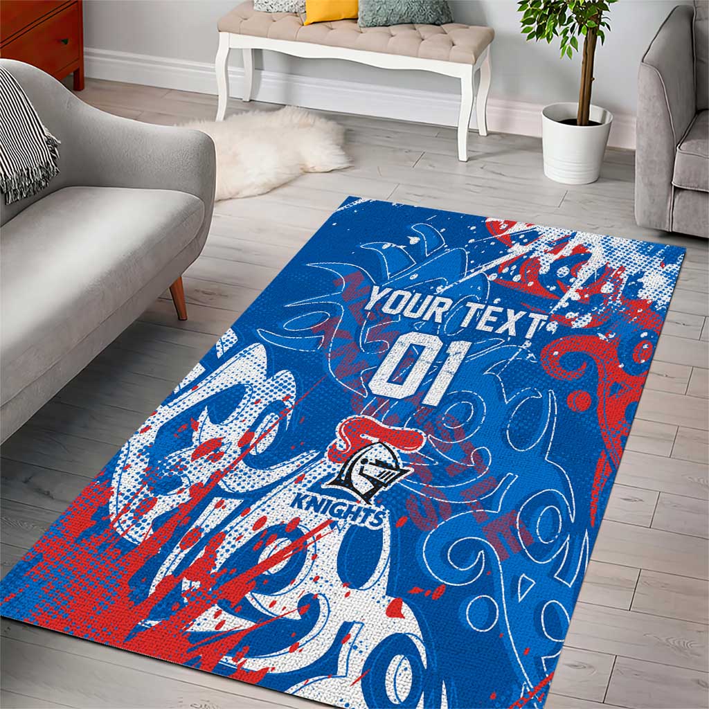 Personalized Newcastle Knights Rugby Area Rug Urban Street Graffiti Style - Distressed Splatter Elements