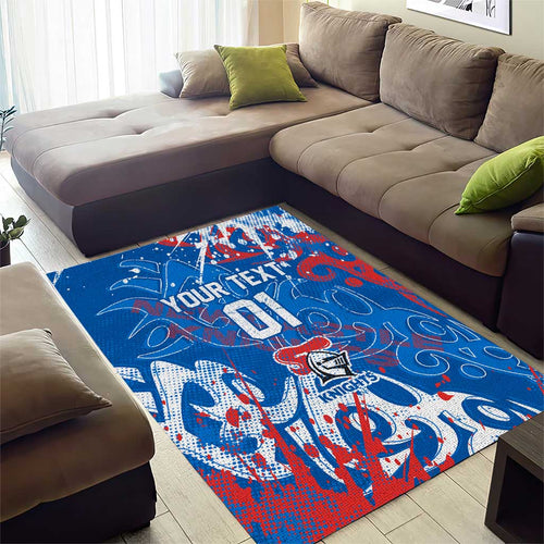 Personalized Newcastle Knights Rugby Area Rug Urban Street Graffiti Style - Distressed Splatter Elements