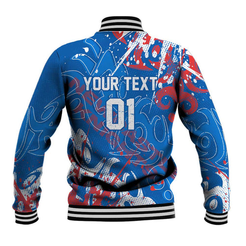 Personalized Newcastle Knights Rugby Baseball Jacket Urban Street Graffiti Style - Distressed Splatter Elements