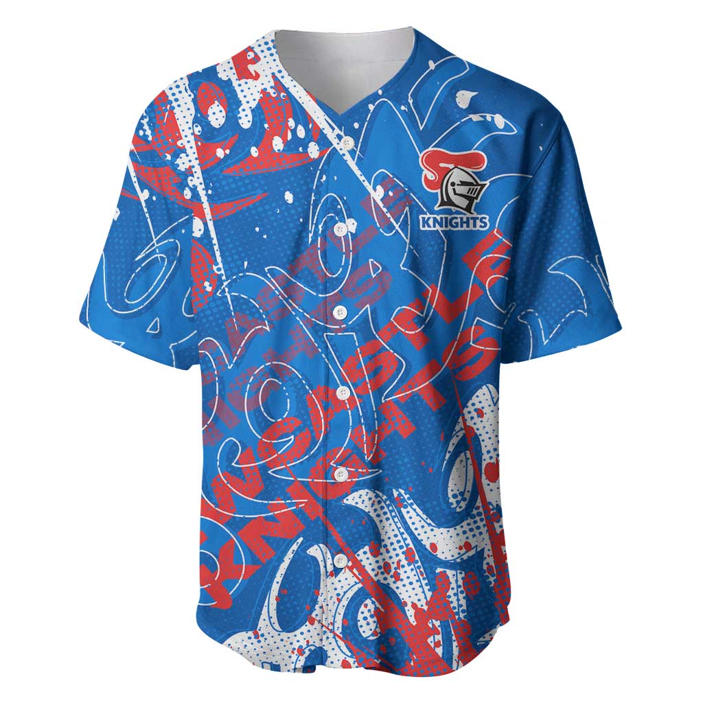 Personalized Newcastle Knights Rugby Baseball Jersey Urban Street Graffiti Style - Distressed Splatter Elements