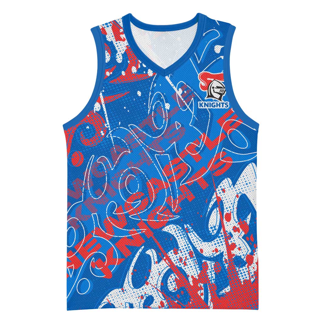 Personalized Newcastle Knights Rugby Basketball Jersey Urban Street Graffiti Style - Distressed Splatter Elements