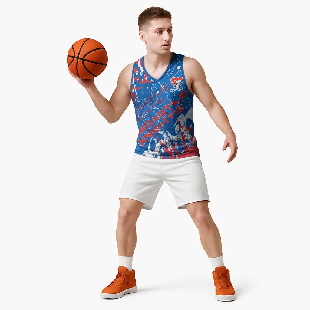 Personalized Newcastle Knights Rugby Basketball Jersey Urban Street Graffiti Style - Distressed Splatter Elements
