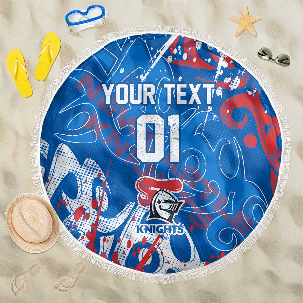 Personalized Newcastle Knights Rugby Beach Blanket Urban Street Graffiti Style - Distressed Splatter Elements