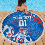 Personalized Newcastle Knights Rugby Beach Blanket Urban Street Graffiti Style - Distressed Splatter Elements