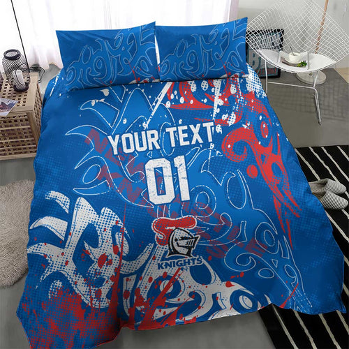 Personalized Newcastle Knights Rugby Bedding Set Urban Street Graffiti Style - Distressed Splatter Elements
