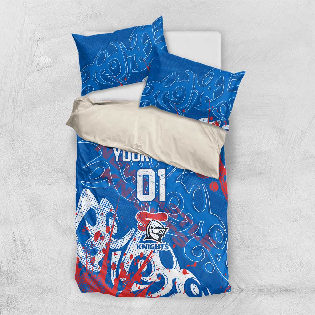 Personalized Newcastle Knights Rugby Bedding Set Urban Street Graffiti Style - Distressed Splatter Elements
