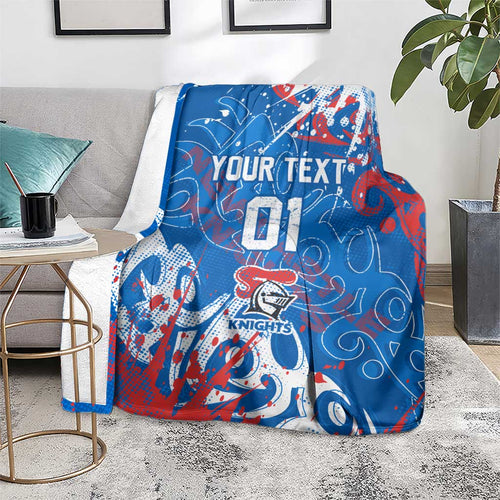 Personalized Newcastle Knights Rugby Blanket Urban Street Graffiti Style - Distressed Splatter Elements