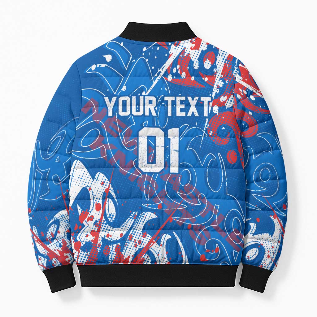 Personalized Newcastle Knights Rugby Bomber Puffer Jacket Urban Street Graffiti Style - Distressed Splatter Elements