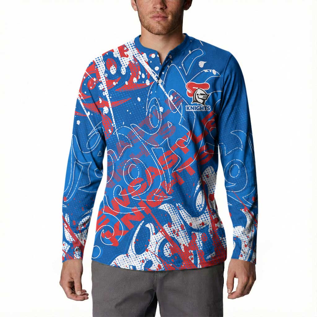 Personalized Newcastle Knights Rugby Button Sweatshirt Urban Street Graffiti Style - Distressed Splatter Elements