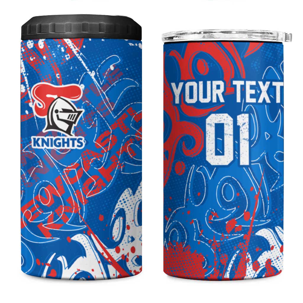 Personalized Newcastle Knights Rugby 4 in 1 Can Cooler Tumbler Urban Street Graffiti Style - Distressed Splatter Elements