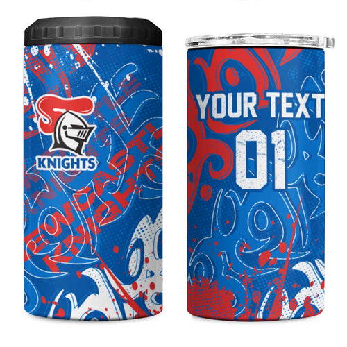 Personalized Newcastle Knights Rugby 4 in 1 Can Cooler Tumbler Urban Street Graffiti Style - Distressed Splatter Elements