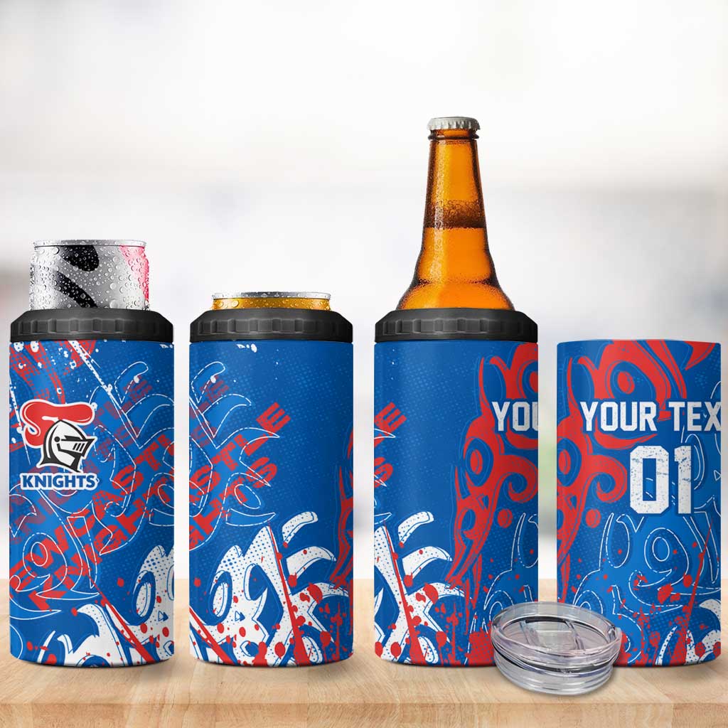 Personalized Newcastle Knights Rugby 4 in 1 Can Cooler Tumbler Urban Street Graffiti Style - Distressed Splatter Elements