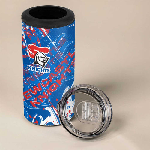 Personalized Newcastle Knights Rugby 4 in 1 Can Cooler Tumbler Urban Street Graffiti Style - Distressed Splatter Elements