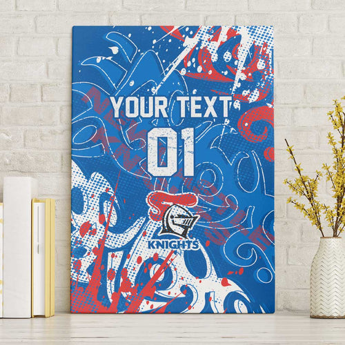 Personalized Newcastle Knights Rugby Canvas Wall Art Urban Street Graffiti Style - Distressed Splatter Elements