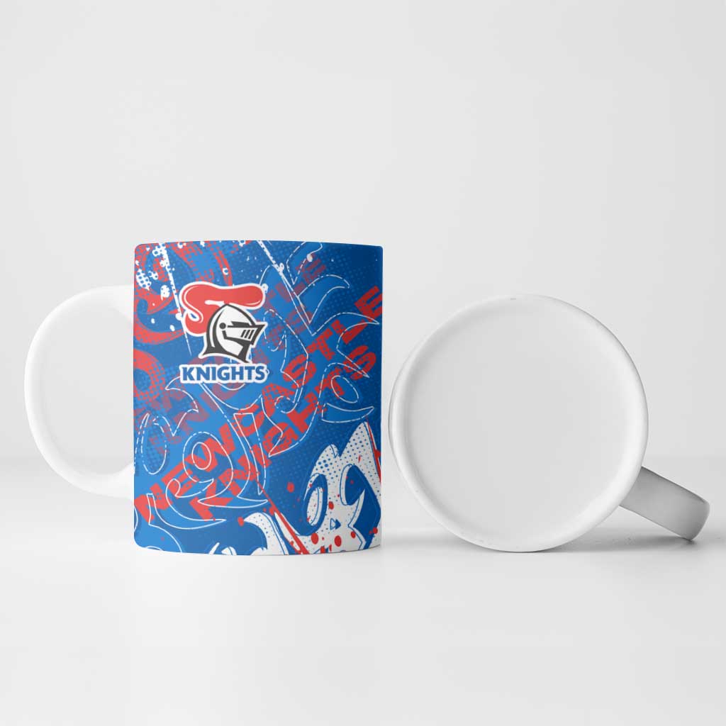 Personalized Newcastle Knights Rugby Ceramic Mug Urban Street Graffiti Style - Distressed Splatter Elements