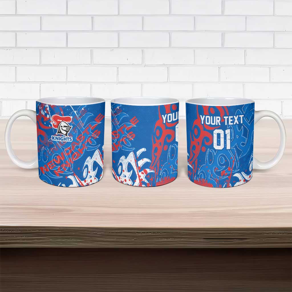 Personalized Newcastle Knights Rugby Ceramic Mug Urban Street Graffiti Style - Distressed Splatter Elements