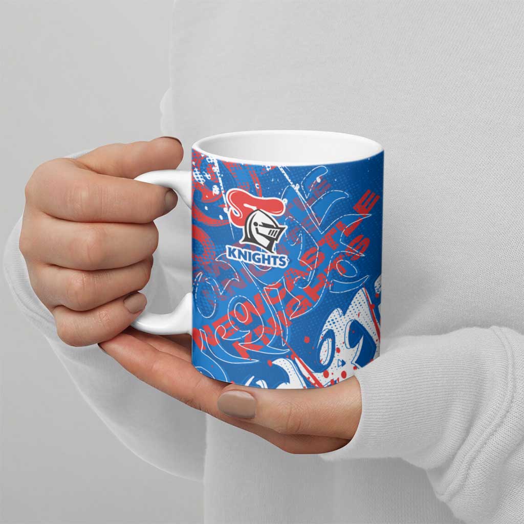 Personalized Newcastle Knights Rugby Ceramic Mug Urban Street Graffiti Style - Distressed Splatter Elements