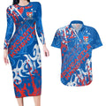 Personalized Newcastle Knights Rugby Couples Matching Long Sleeve Bodycon Dress and Hawaiian Shirt Urban Street Graffiti Style - Distressed Splatter Elements