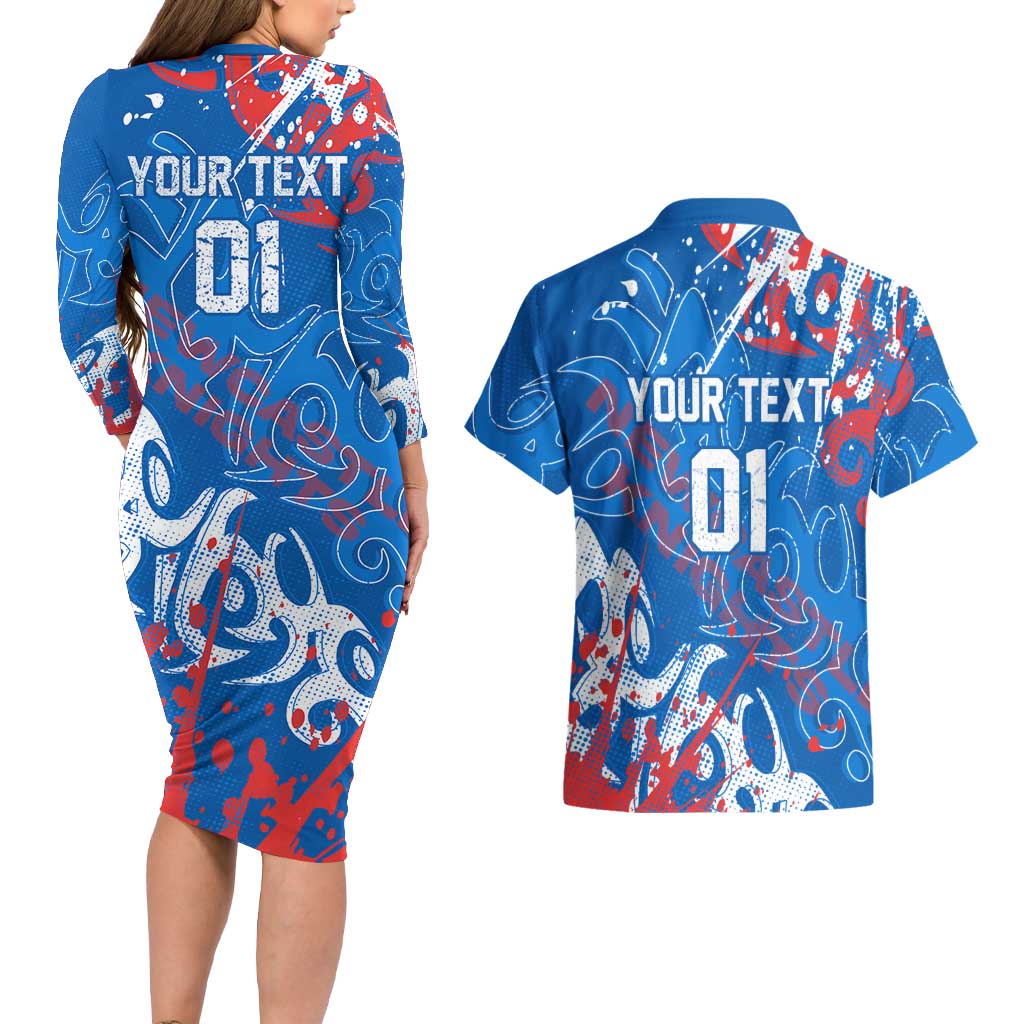 Personalized Newcastle Knights Rugby Couples Matching Long Sleeve Bodycon Dress and Hawaiian Shirt Urban Street Graffiti Style - Distressed Splatter Elements