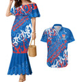 Personalized Newcastle Knights Rugby Couples Matching Mermaid Dress and Hawaiian Shirt Urban Street Graffiti Style - Distressed Splatter Elements