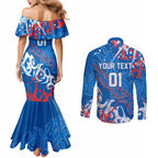 Personalized Newcastle Knights Rugby Couples Matching Mermaid Dress and Long Sleeve Button Shirt Urban Street Graffiti Style - Distressed Splatter Elements