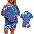 Personalized Newcastle Knights Rugby Couples Matching Off Shoulder Short Dress and Hawaiian Shirt Urban Street Graffiti Style - Distressed Splatter Elements