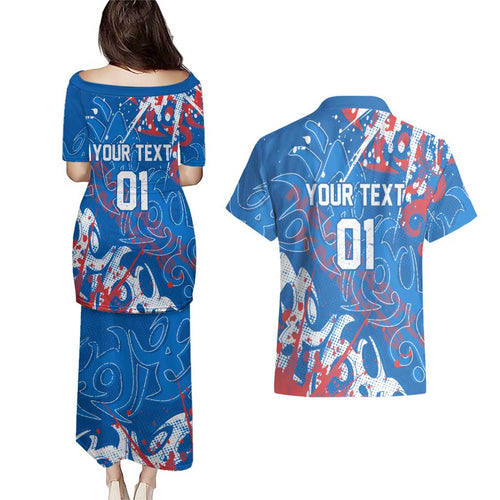 Personalized Newcastle Knights Rugby Couples Matching Puletasi and Hawaiian Shirt Urban Street Graffiti Style - Distressed Splatter Elements