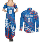 Personalized Newcastle Knights Rugby Couples Matching Summer Maxi Dress and Long Sleeve Button Shirt Urban Street Graffiti Style - Distressed Splatter Elements
