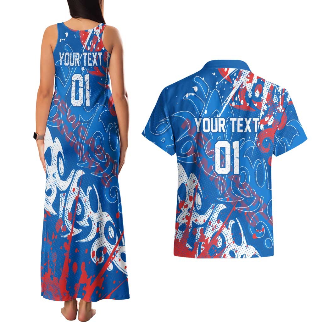 Personalized Newcastle Knights Rugby Couples Matching Tank Maxi Dress and Hawaiian Shirt Urban Street Graffiti Style - Distressed Splatter Elements