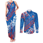 Personalized Newcastle Knights Rugby Couples Matching Tank Maxi Dress and Long Sleeve Button Shirt Urban Street Graffiti Style - Distressed Splatter Elements