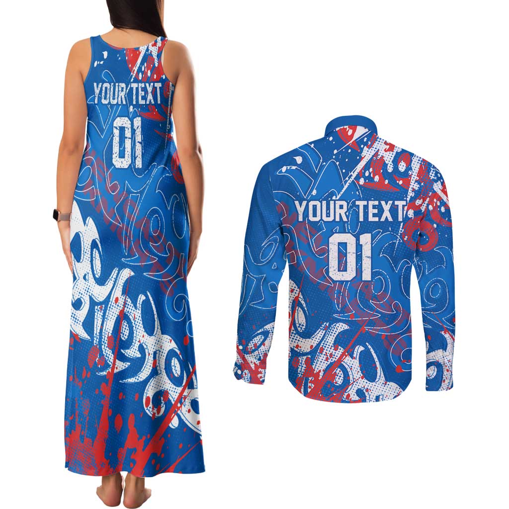 Personalized Newcastle Knights Rugby Couples Matching Tank Maxi Dress and Long Sleeve Button Shirt Urban Street Graffiti Style - Distressed Splatter Elements