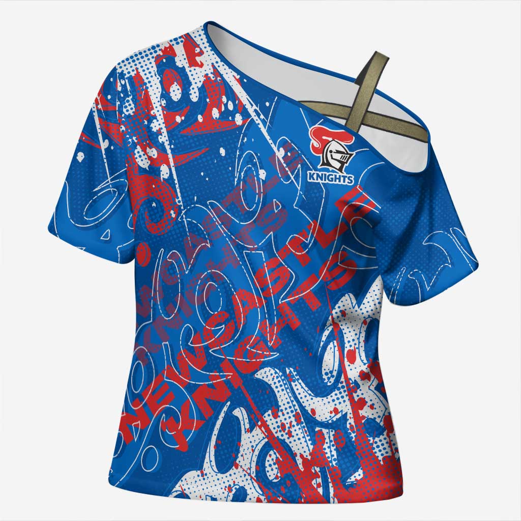 Personalized Newcastle Knights Rugby Cross Shoulder Shirt Urban Street Graffiti Style - Distressed Splatter Elements