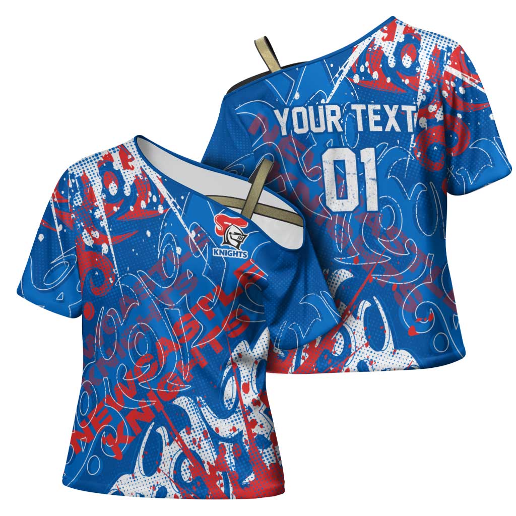 Personalized Newcastle Knights Rugby Cross Shoulder Shirt Urban Street Graffiti Style - Distressed Splatter Elements