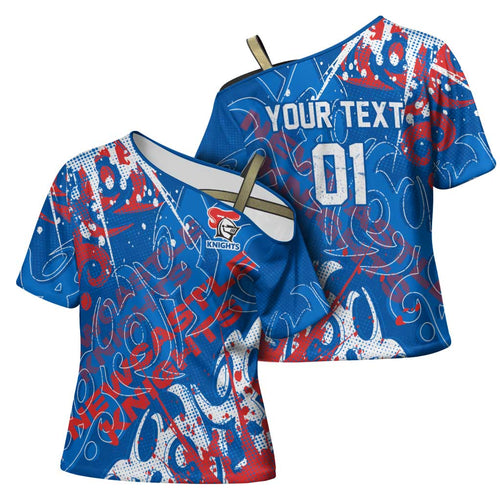 Personalized Newcastle Knights Rugby Cross Shoulder Shirt Urban Street Graffiti Style - Distressed Splatter Elements